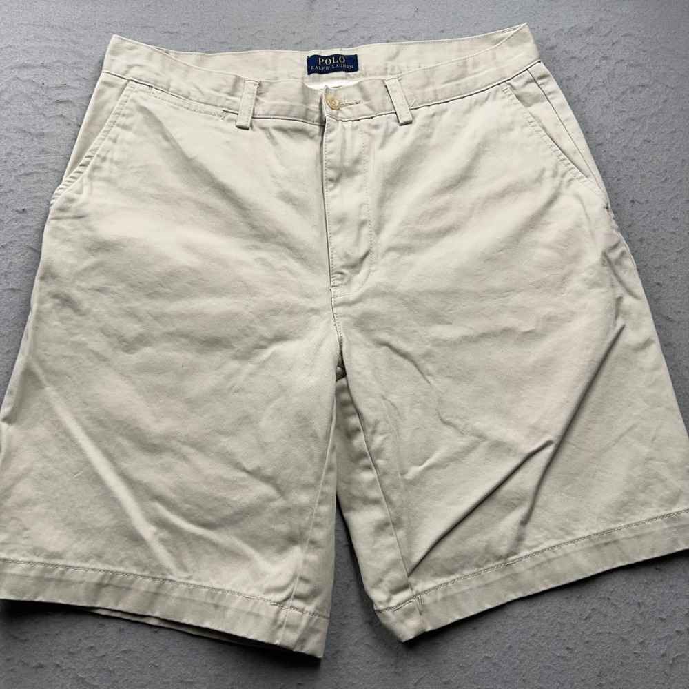 Polo Ralph Lauren Mens Khaki Chino Shorts Size 33 Tan Cotton Flat Front 1633